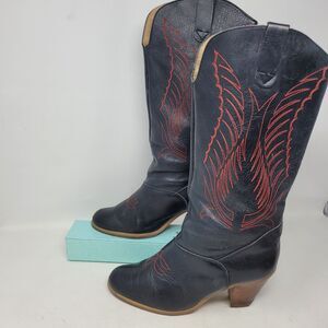 Vtg Hanna Cowboy Cowgirl Boots Western Made Canada 80's Womens 10 EU41.5 Blk Red